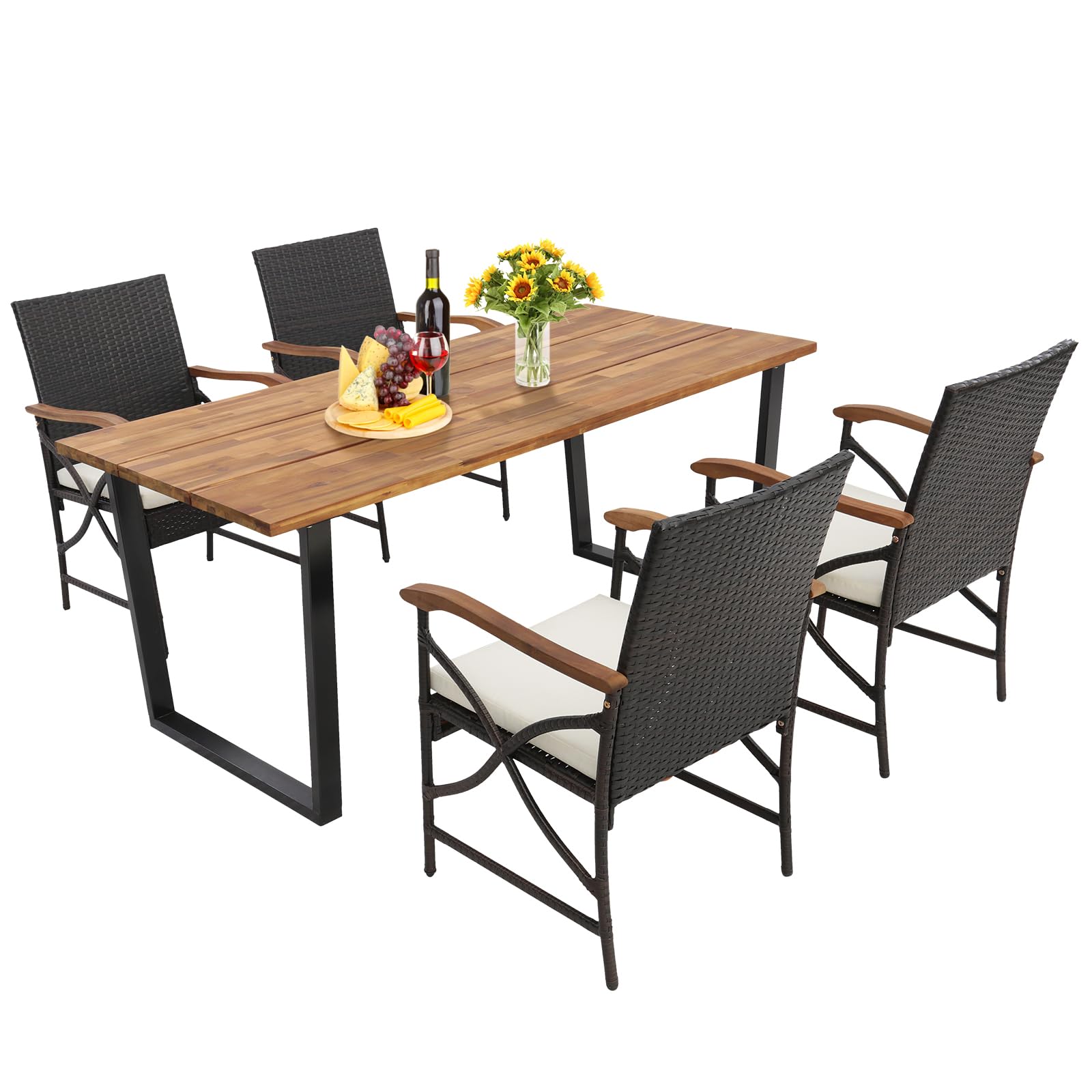 Tangkula Ensemble de salle à manger en rotin pour terrasse, 5/7 pièces, chaises en osier d'extérieur et table à manger